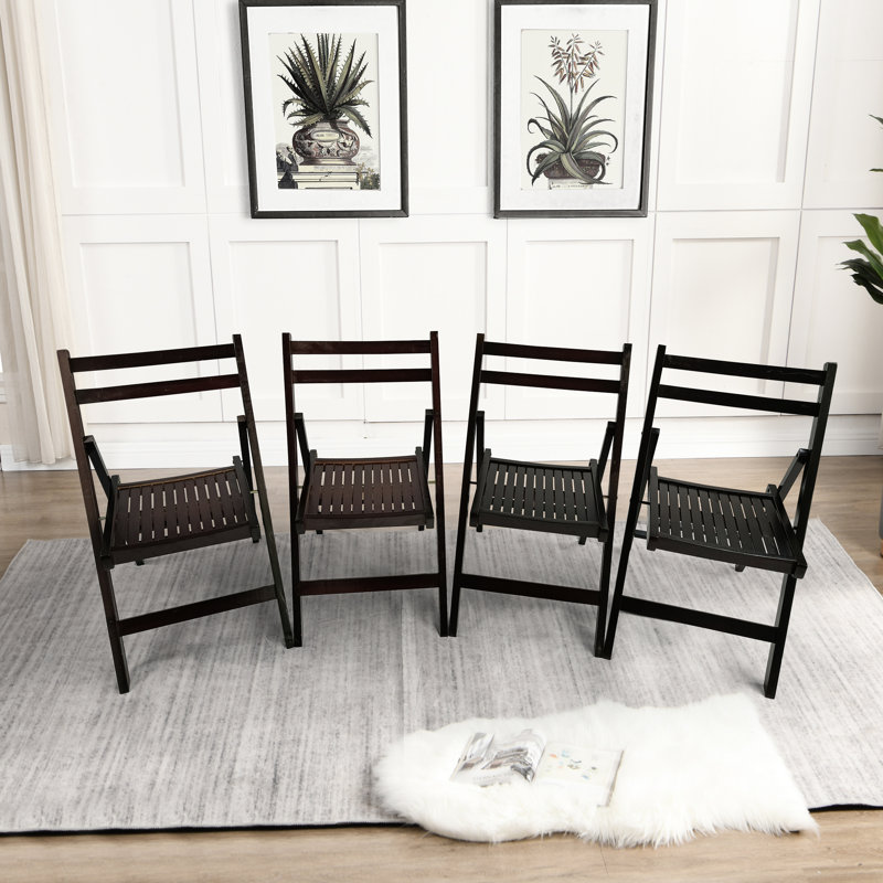 Chaise pliante 4 en bois de cerisier massif Amundson avec assise à lattes et 4 chaises de composition confortable, Noir