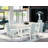 7-Piece Dinner Table Set Includes a Cement Kitchen Table and 6 Baby Blue Linen Fabric Padded Chairs with High Back - Wire Brushed Linen White.-1071516230-1071516228