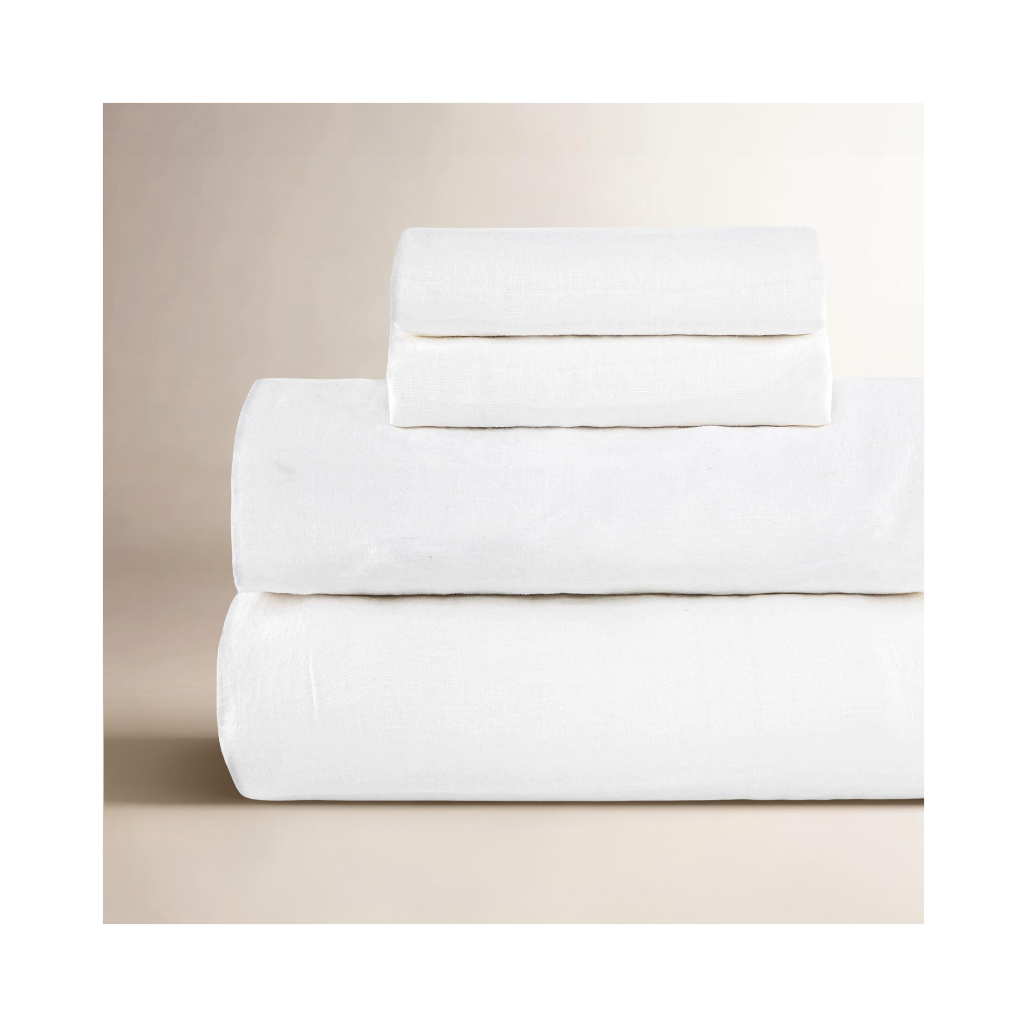 100% French Linen Sheet Set, White, King Sheet Set with 2 Pillowcases