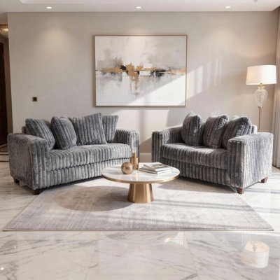 Modern Corduroy Sofa And Loveseat Set With Deep Seats And Plush Cushions by Latitude Run