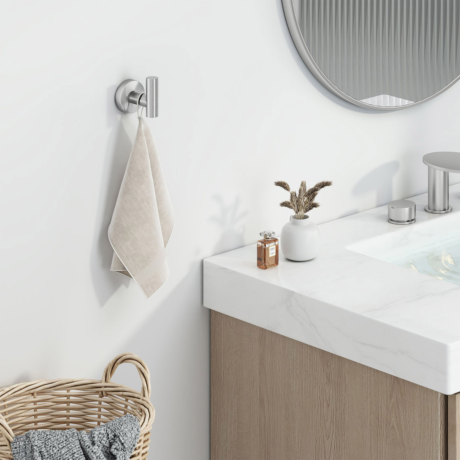 Wall-Mounted Towel Hook, Brushed Nickel