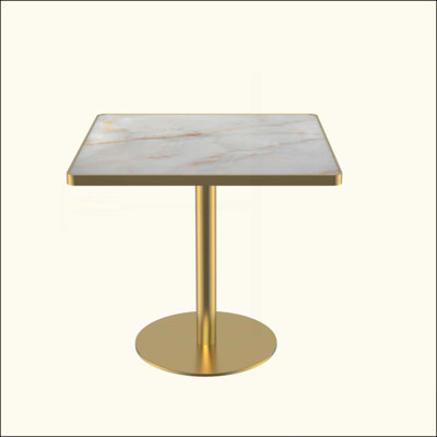 Table carrée bistro moderne avec plateau tulipe et plateau en faux marbre, facile à assembler, structure en métal robuste