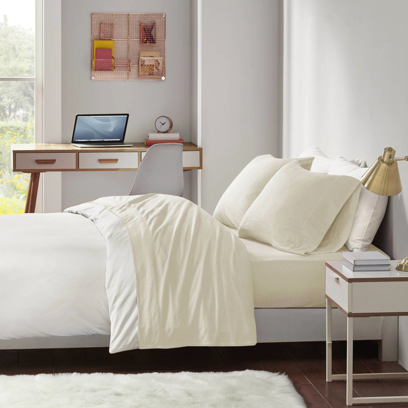 Drap-housse simple 3 pièces en mélange de coton TG 50%, surface de sommeil confortable, absorbant en été, hiver chaud, ajusté pour un matelas de 16 po, comprend un plat et une taie d'oreiller, lavable à la machine