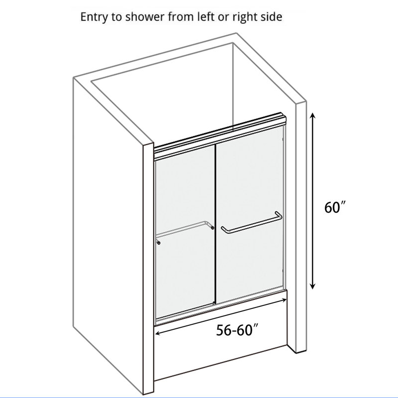 56 To 60 In. W X 60 In. H Semi Frameless Double Sliding Tub Door With 5/16 In. Tempered Clear Glass, Brushed Gold