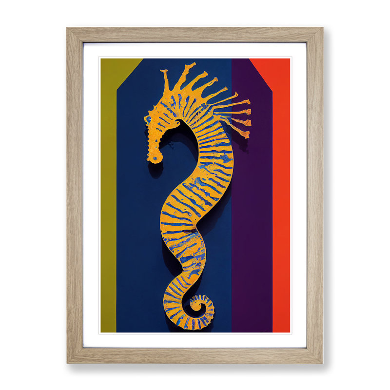 Seahorse - Single Picture Frame Painting, 34cm H x 25cm W x 2cm D, Oak Framed