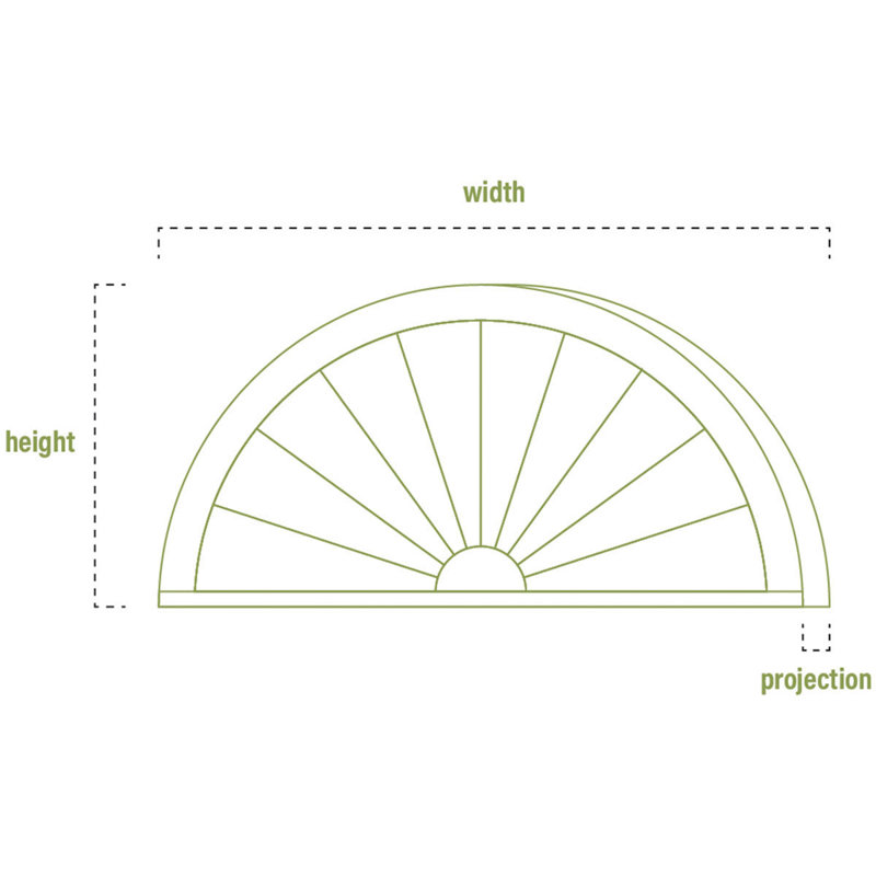 24"W x 7"H x 3"P Segment Arch W/ Flankers Sunburst Signature Urethane Pediment, Primed Tan, 24" x 7" x 2.5"