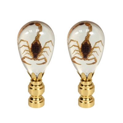 Royal Designs, Inc. F-5120PB-2 Real Scorpion in Resin Teardrop Handmade Finial, Polished Brass Base, 2-Pack