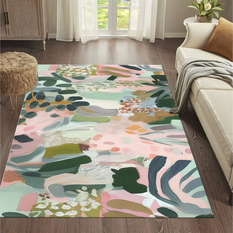 Floral Medallion Print High Pile Soft Rug in Hues Ideal for Brightening Any Living Room, Bedroom, or Study Space