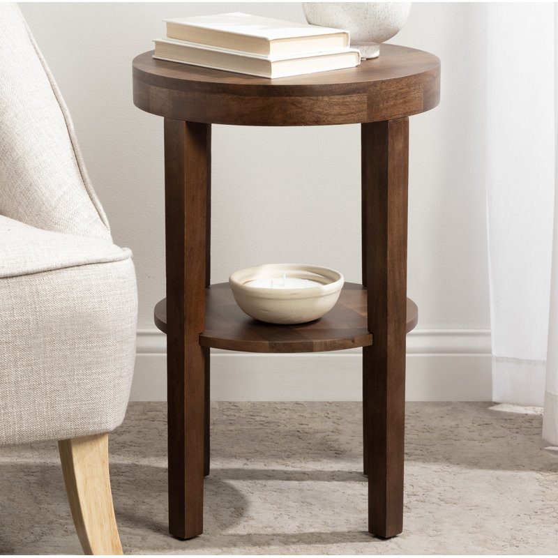 Solid Wood End Table, Dark Brown Wood