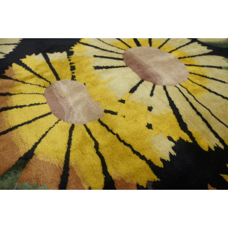 Antique Art Deco Chinese Allover Geometric Knotted Rug