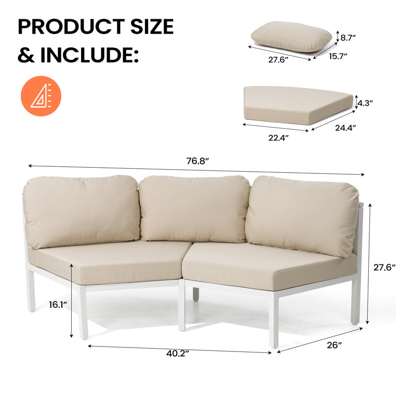 Sunbrella® Aluminum Outdoor Patio Sectional Sofa Set , Canvas Antique Beige, 4