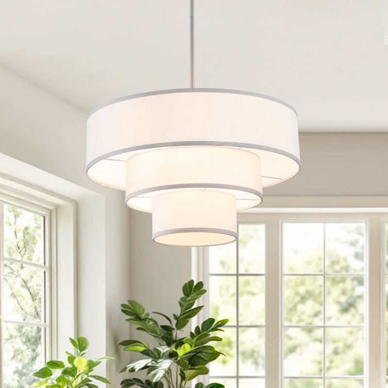 Aasim 5-Light Dimmable Tiered Drum Chandelier, Brushed Nickel