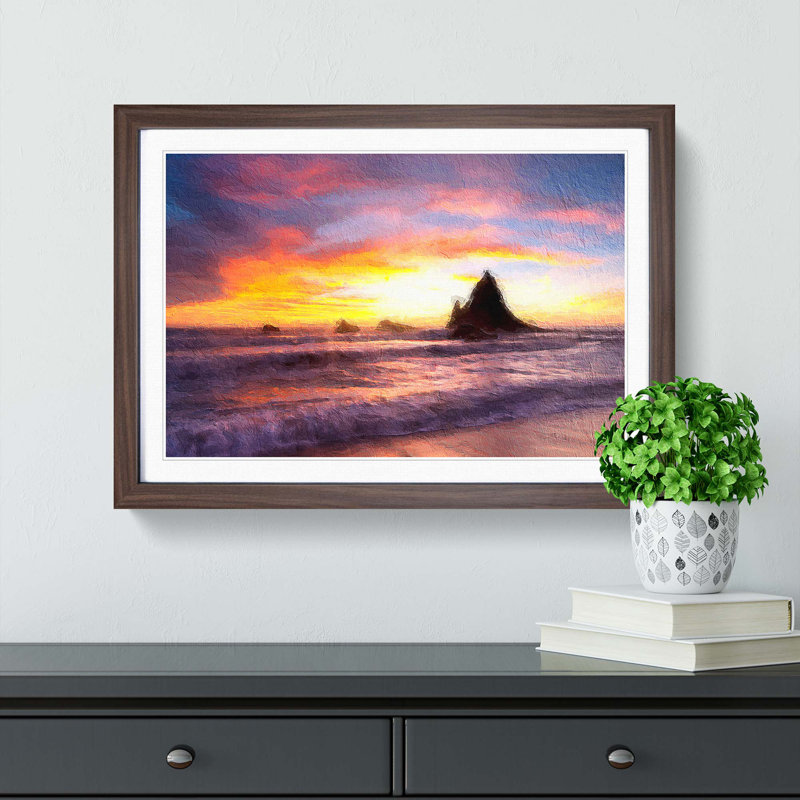 Martins Beach - Picture Frame Painting Print, 48cm H x 65cm W x 2cm D, Walnut Framed