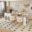 Îlot de cuisine de 80 pouces avec table de salle à manger, comptoir en bois massif avec prise de courant, chariot de rangement mobile avec armoire et 2 tiroirs, table de préparation pour la cuisine (blanc)