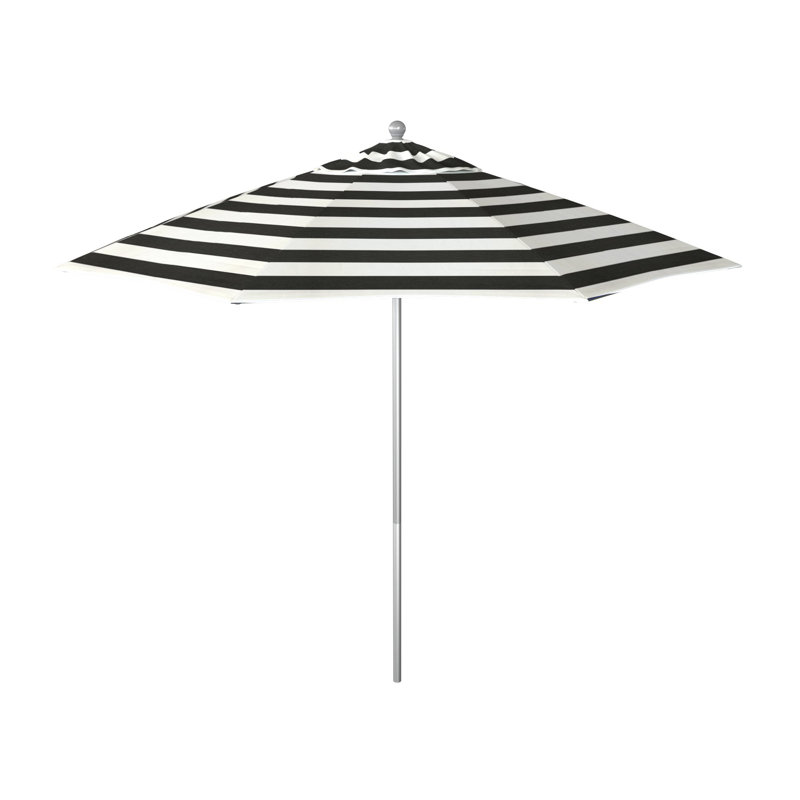 Parasol de marché commercial en aluminium Geil, Cabana classique à rayures noires Sunbrella®, Argent anodisé