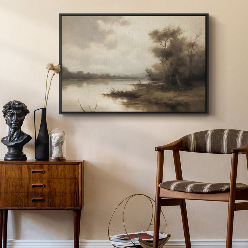 Paysage rétro - VI - Toile tendue avec châssis, Toile avec cadre flottant noir, H 17 po x l 25 po x P 2 po