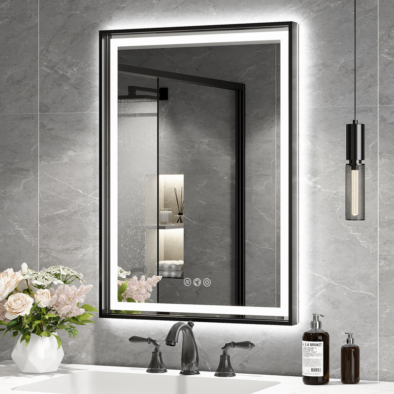 Miroir de salle de bain super lumineux, 32 po x 24 po, Noir, noir, noir, noir