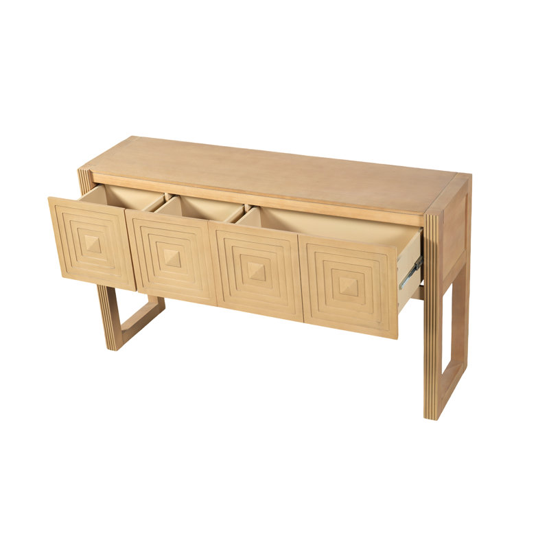 Geometric Carved Console Table With 3 Drawers, Light Brown