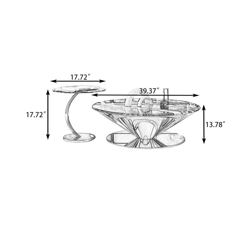 Ensemble de tables basses gigognes blanches, White with Grey Veining / Silver, H 17,72 po x l 57,09 po x P 39,37 po