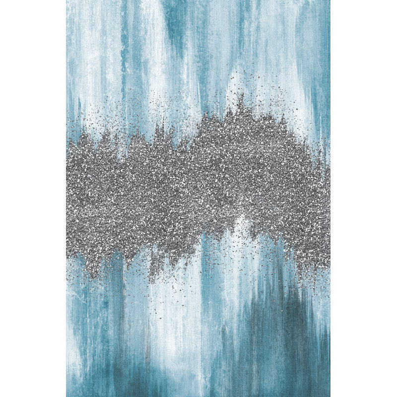 Argent et bleu abstrait par Inconnu, Papier avec cadre unique doré, H 30 po x l 20 po, Pas de tapis
