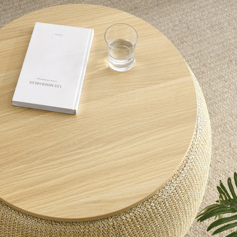 Round Storage Ottoman, 2 in 1 Function, Work as End table and Ottoman