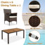 Ensemble de salle à manger de patio 7 pièces, ensemble de table et chaises de jardin en osier de rotin, plateau de table en bois d'acacia, fauteuils empilables