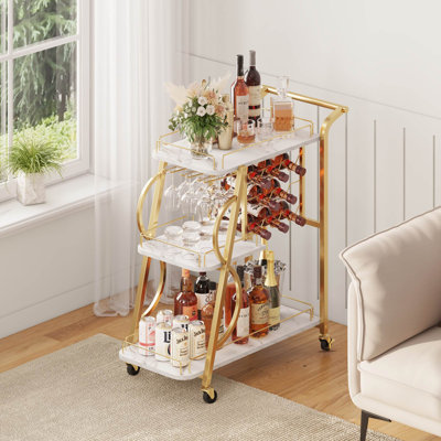 Bar Carts For The Home, Serving Cart With Wine Glass Holder And Wheels, Rolling Liquor Cart For Kitchen, Dining, Living Room