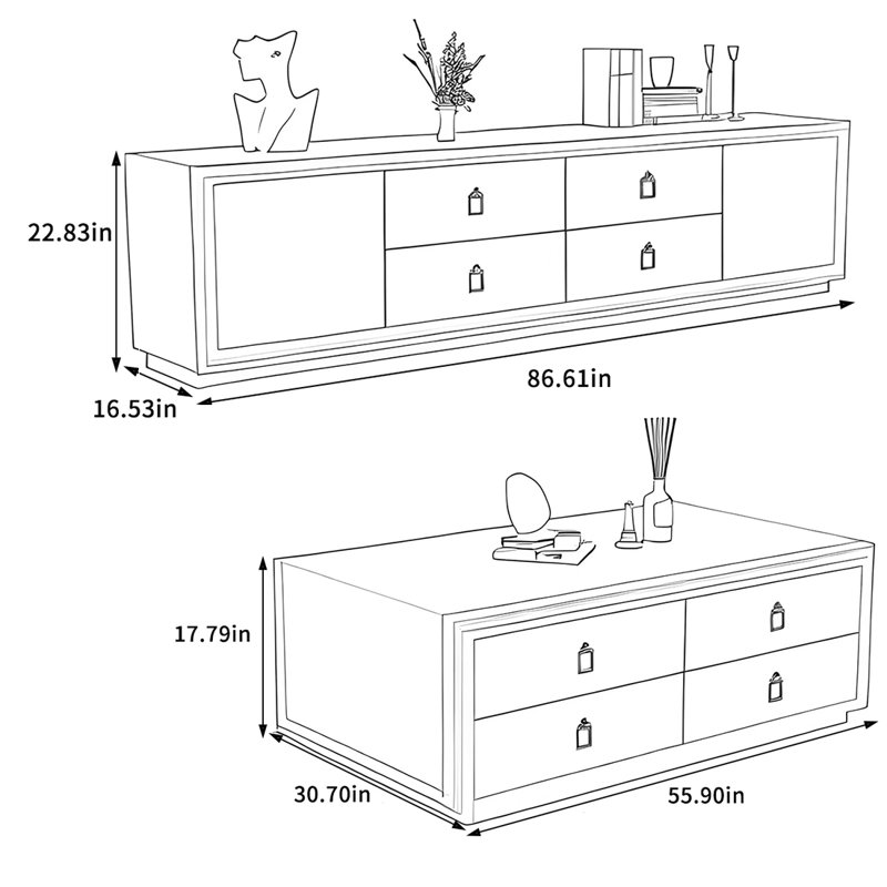 Solid Wood Coffee Table TV Stand Set