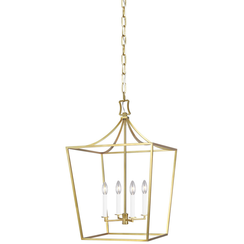Meztli 4 - Light Dimmable Lantern Geometric Chandelier, Burnished Brass, 27.62" H x 18" W x 18" D