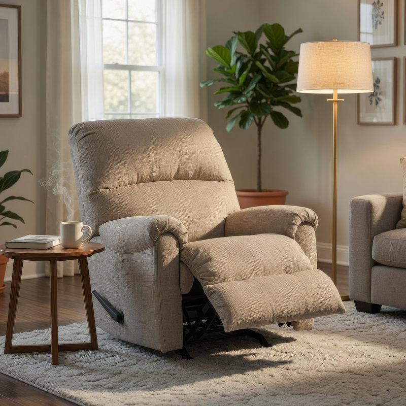 Fauteuil inclinable manuel berçant Ead, mousse moelleuse, polyester brun muscade, Brun muscade