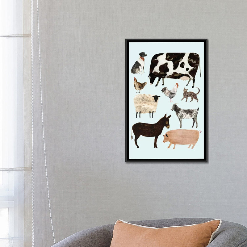 «Barnyard Buds I», impression sur toile, H 26 po x l 18 po x P 1,5 po, Toile avec cadre noir, Blanc