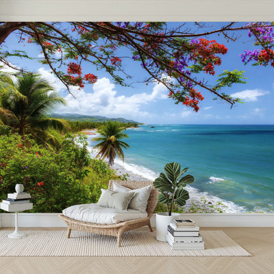 Peel and Stick Wallpaper 96" W x 69" H Modern Self Adhesive Wall Mural for Bedroom Tropical Puerto Rico