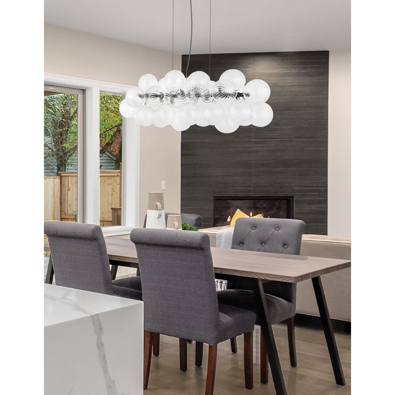 Luminaire suspendu horizontal 10 lumières Charlize - Verre spiralé transparent, Noir mat