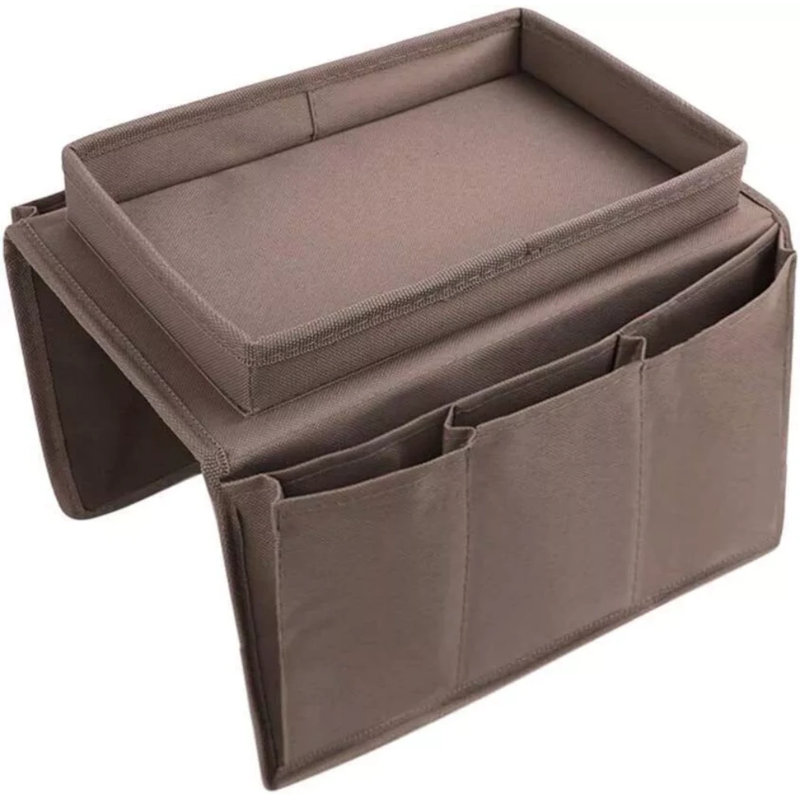 Sofa Armrest Organizer With Cup Holder Tray Couch Armchair Caddy Storage Pockets, Brown