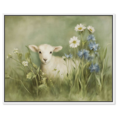 «Cornflower Lamb I», reproduction d'art sur toile encadrée par Art Remedy, cadre blanc, 30 x 24