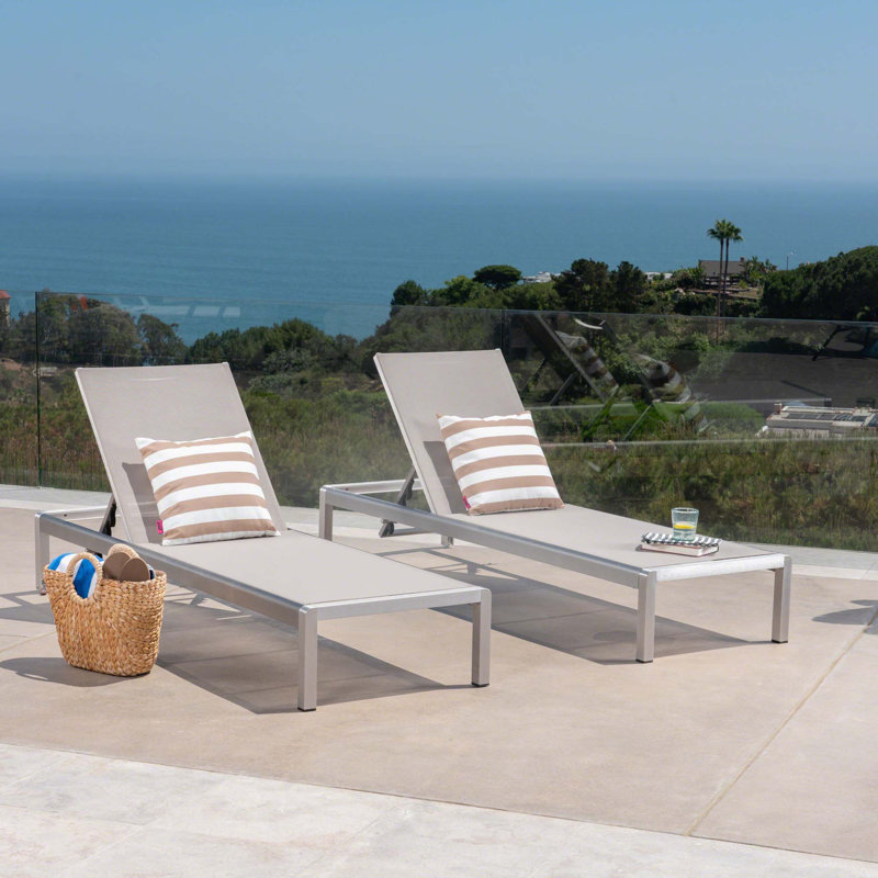 Chaises longues inclinables de 77,56 po Caggiano, Gris pâle/gris pâle cadre