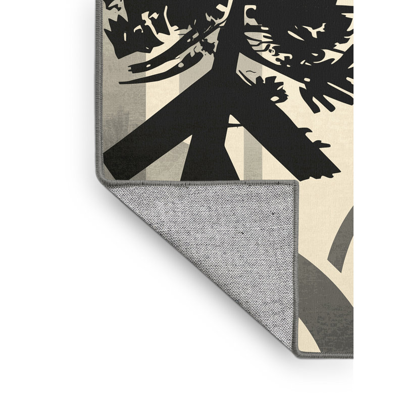 Tapis art déco ovale lavable à la machine en brun - reliure grise, 8 pieds carrés