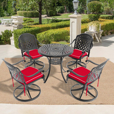 5-Piece All-Weather Cast Aluminum Dining Set, Include 4 Swivel Chairs And 30.71" Round Table With Black Frame