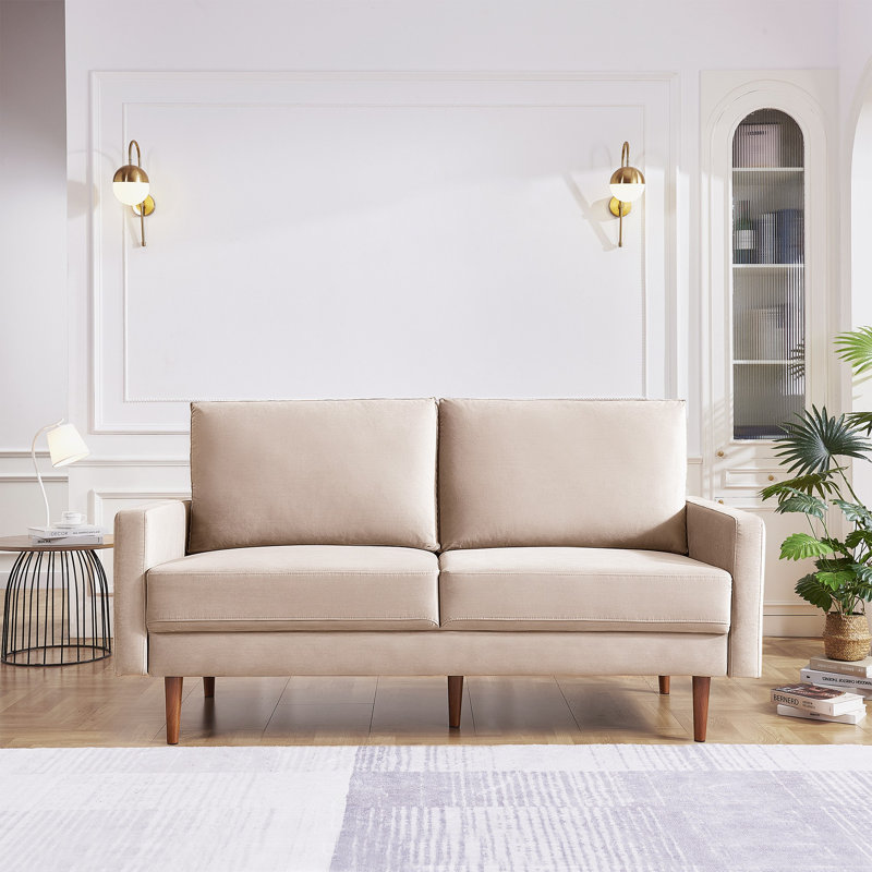 Upholstered Sofa, Beige 100% Polyester, 36.6" H x 68.9" W x 31" D