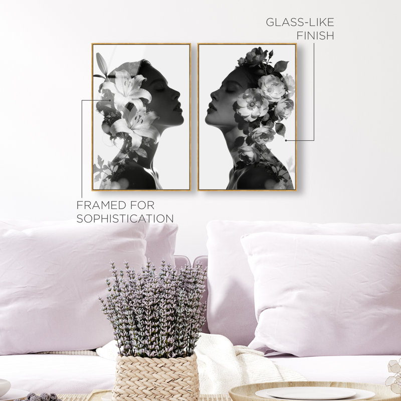 Nocturne Bloom Set High-Gloss Frameless Acrylic Glass Wall Art Floral & Botanical Print by Oliver Gal, Ready to Hang, 10 x 15