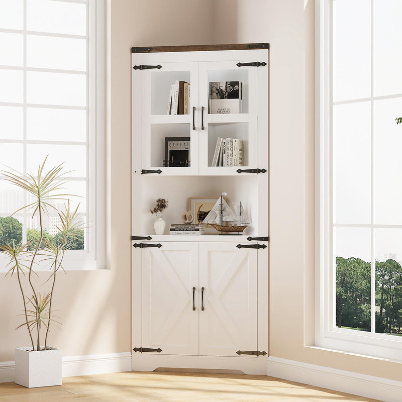 Armoire de coin rustique Farmhouse, Blanc
