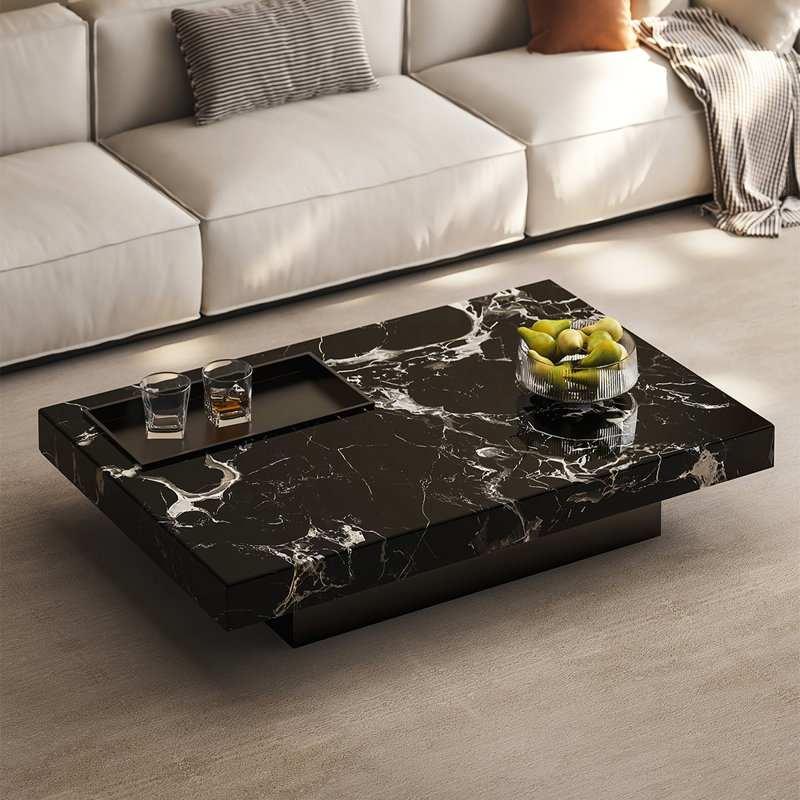 Table basse Luxury-lite rectangulaire en marbre, Noir, H 11,8 po x L 59,1 po x l 31,5 po