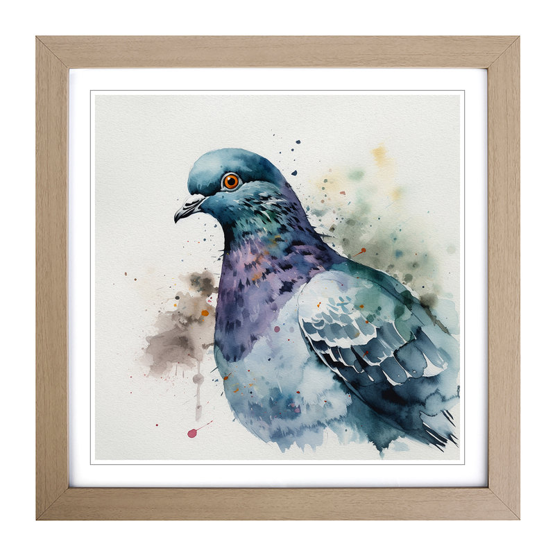 Pigeon Watercolour No.1 1 Piece Single Picture Frame Wall Art, Oak