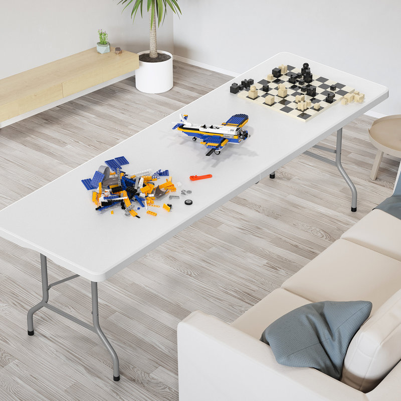 Table pliante portative en plastique, H 29,13 po x L 96,09 po x l 29,13 po, Blanc