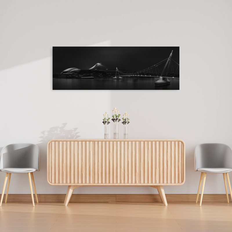 «Sleek City Bridge Night Abstract Contemporary Dramatic Architecture City», art mural, H 16 po x l 48 po
