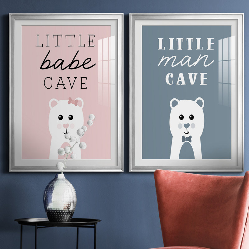 «Little Babe Cave», ensemble de 2 impressions, Blanc, Papier avec cadre argenté, H 26,5 po x l 73 po x P 1,5 po