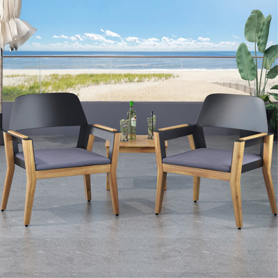 Lot de 2 fauteuils club d'extérieur en bois, coussins en tissu imperméable, style industriel moderne pour jardin, terrasse, balcon, montage facile inclus. Design contemporain.
