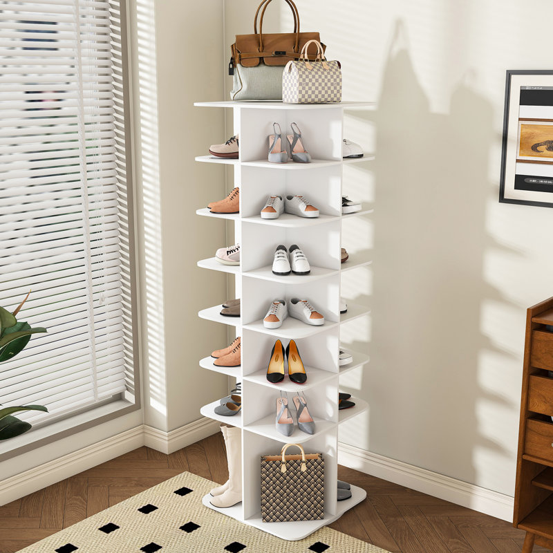 Étagère à chaussures rotative 7, armoire moderne, convient à 28 paires, support blanc American Design