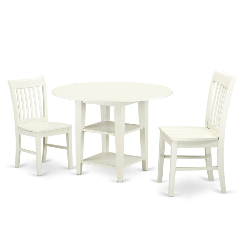 L'ensemble de meubles de salle à manger 3 pièces comprend une table de cuisine ronde avec Dropleaf et des tablettes et 2 chaises de salle à manger, lin blanc