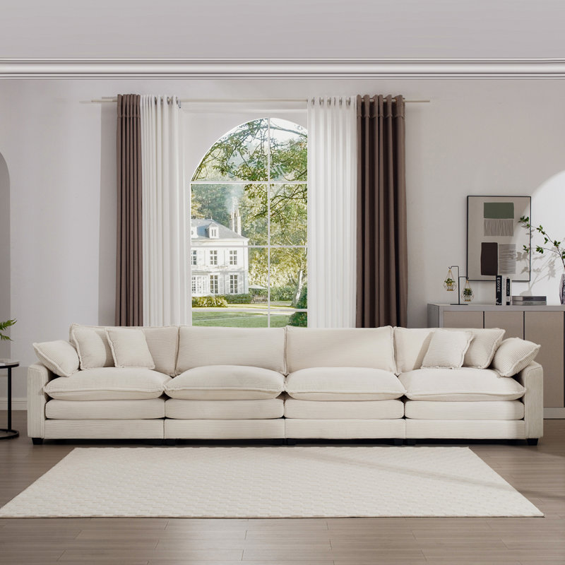 Canapé Bequette, 3, Velours côtelé beige, H 34 po x l 114,5 po x P 34,5 po